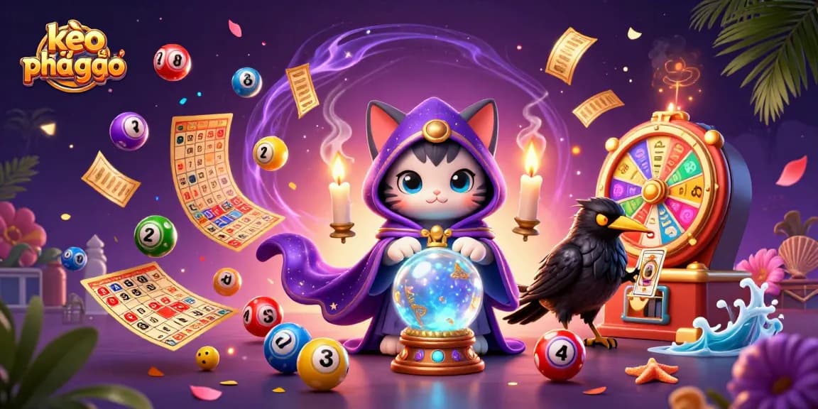 Bet on kèo phạt góc with vibrant scenes from a mystical illustration of fortune teller cats and ravens.