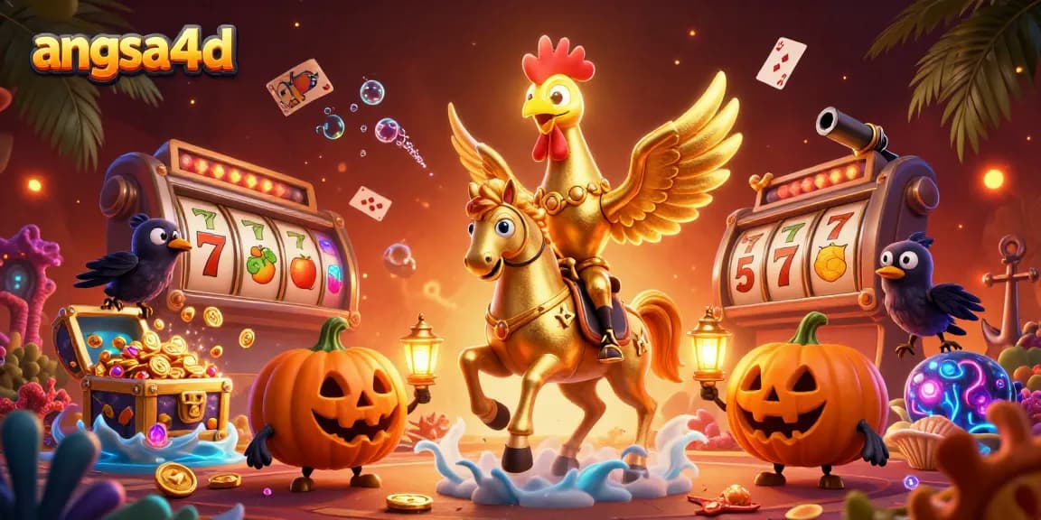 Engage with angsa4d's thrilling casino scene featuring a golden rooster and vital slot elements.