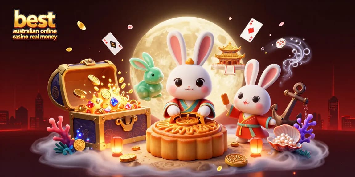 Engage with the best australian online casino real money through a vibrant lunar-themed 3D illustration.