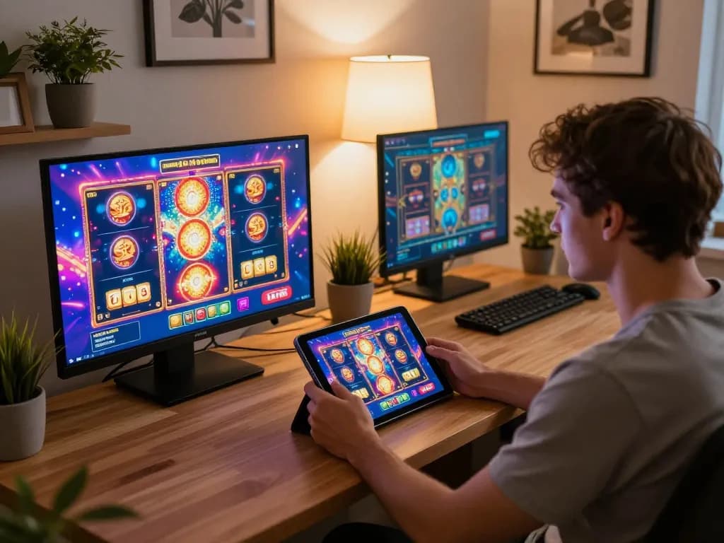 Experience thrilling online slot games with dreidelsandmore in a cozy home gaming setup