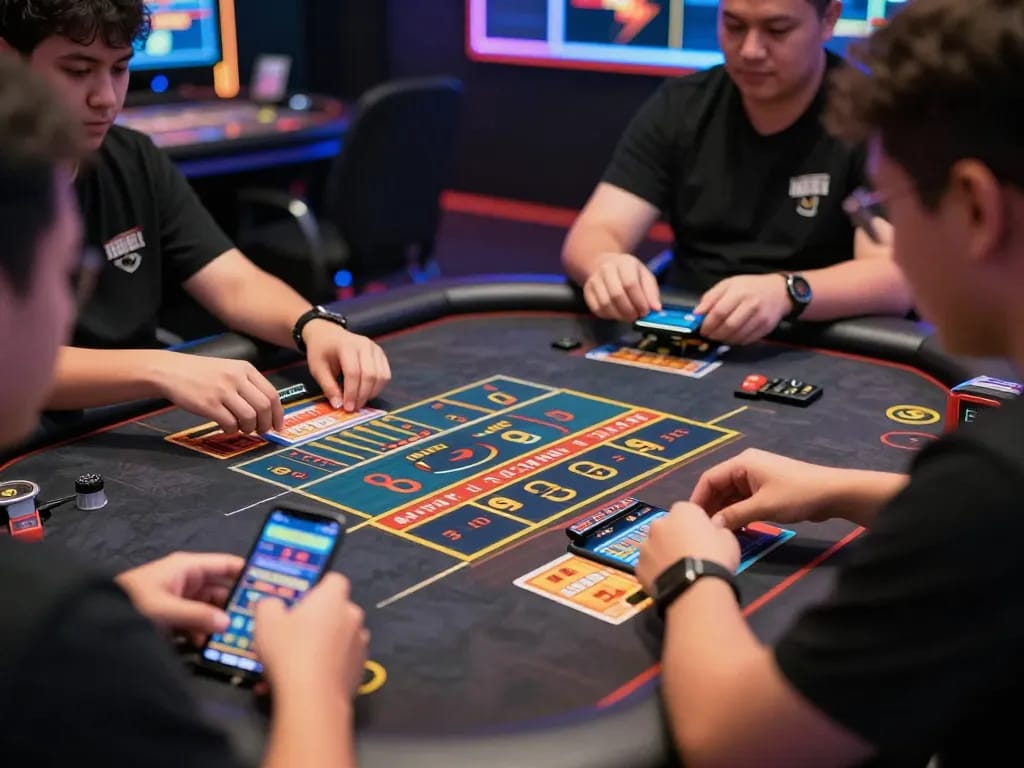 Peserta merancang strategi di meja taruhan bandar togel online, menunjukkan antusiasme untuk permainan.