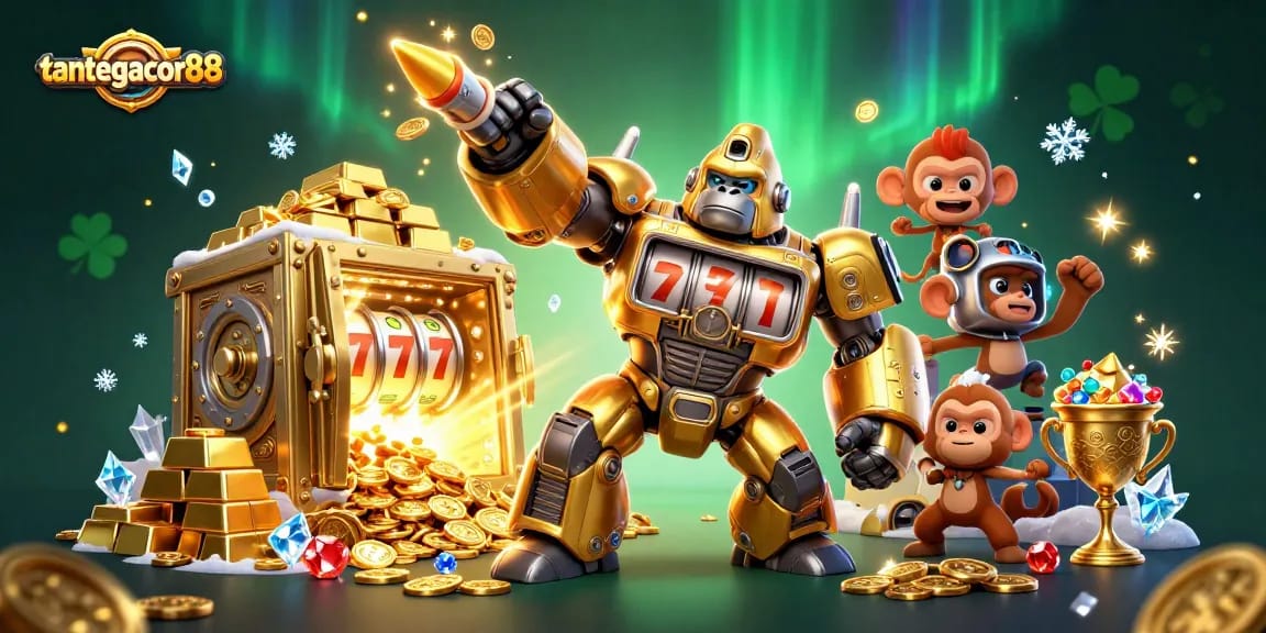 Gorila emas robot dari tantegacor88 meraih kemenangan dengan koin berlimpah di dunia kasino.