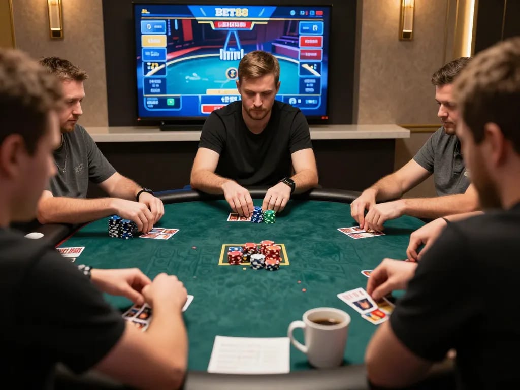 Engage in a high-stakes game at BET88 with players focused on strategic poker action