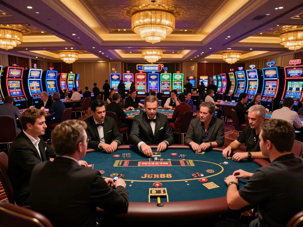 Players enjoying the exciting gaming atmosphere at Jun88 casino.