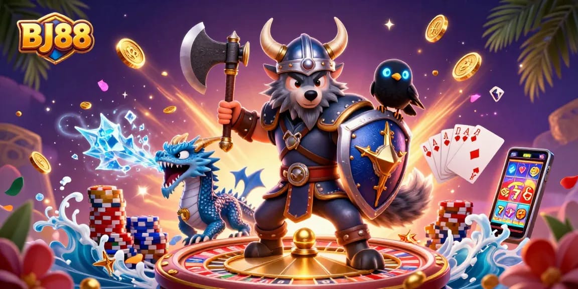 Experience thrilling gameplay at BJ88 with vibrant characters and dynamic casino elements.