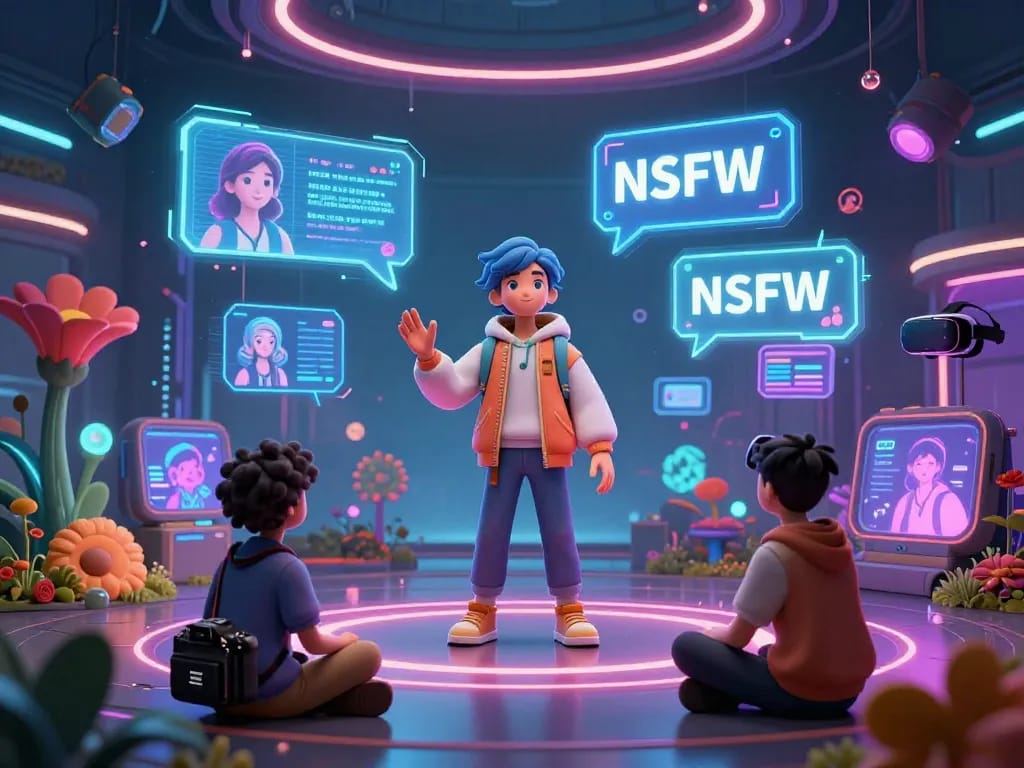 Engaging scene showcasing NSFW AI character interactions in a vibrant digital landscape.