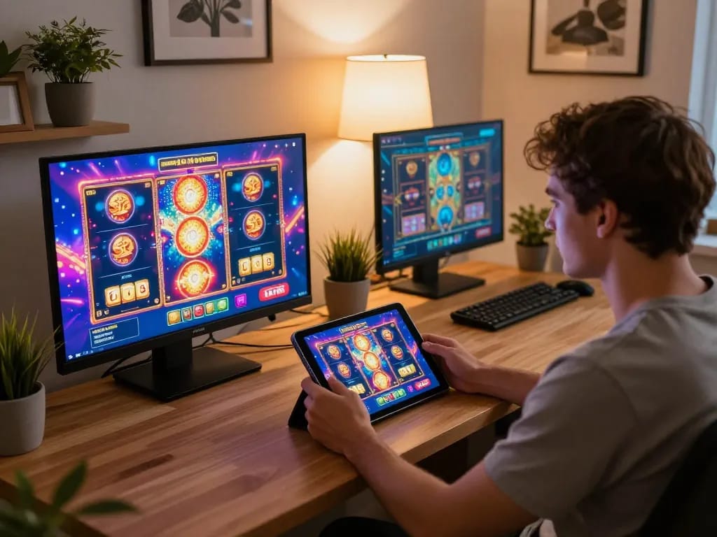 Experience thrilling online slot games with dreidelsandmore in a cozy home gaming setup