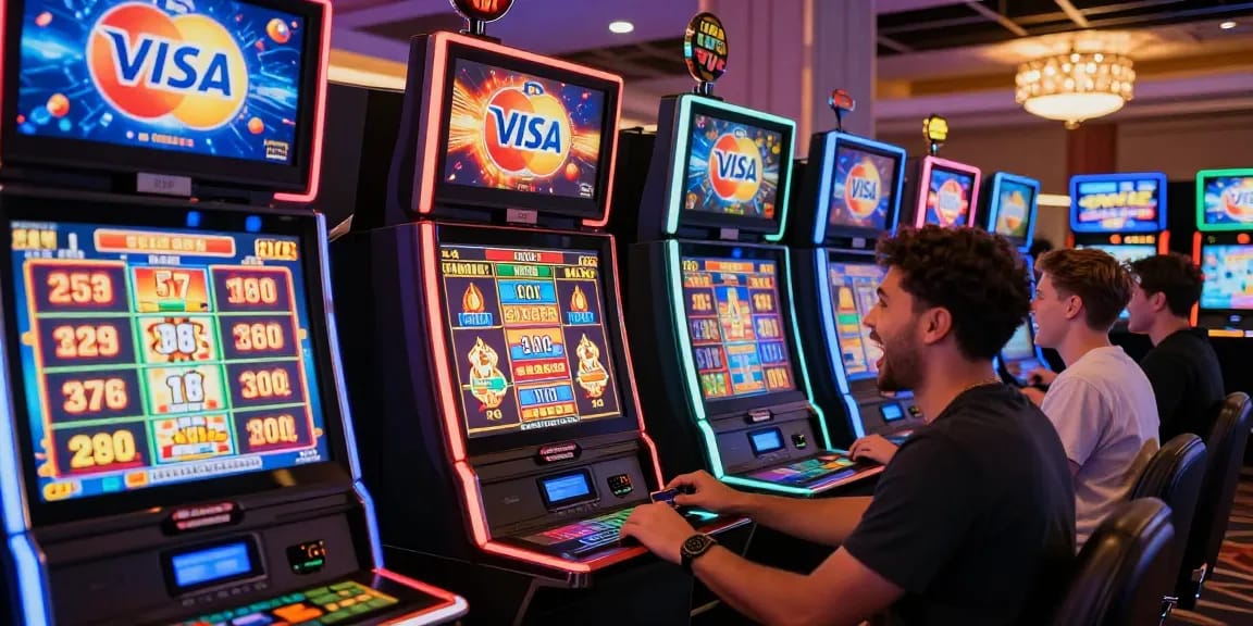 Exciting online gaming at https://brcs.co.uk featuring players using credit cards in a vibrant casino setting.