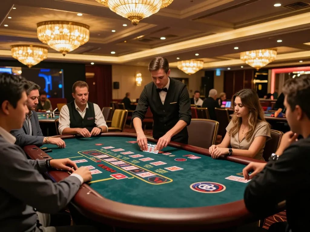 Players engaged in dynamic baccarat gameplay at SC888 live casino with dealer dealing cards.