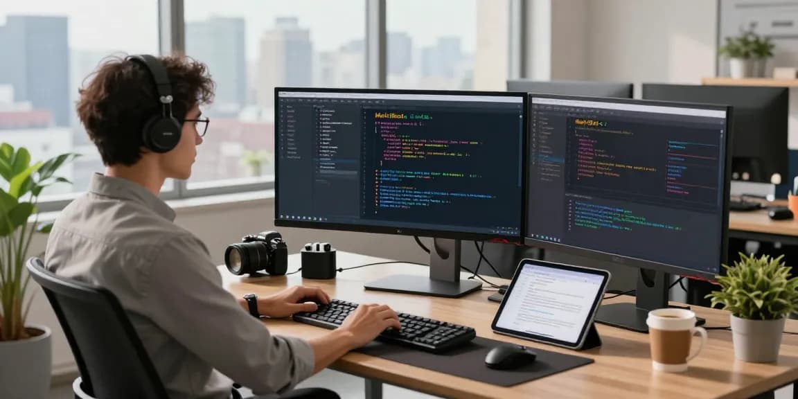 MoltBot personal AI assistant showcased in a modern workspace with multiple screens and tech elements.