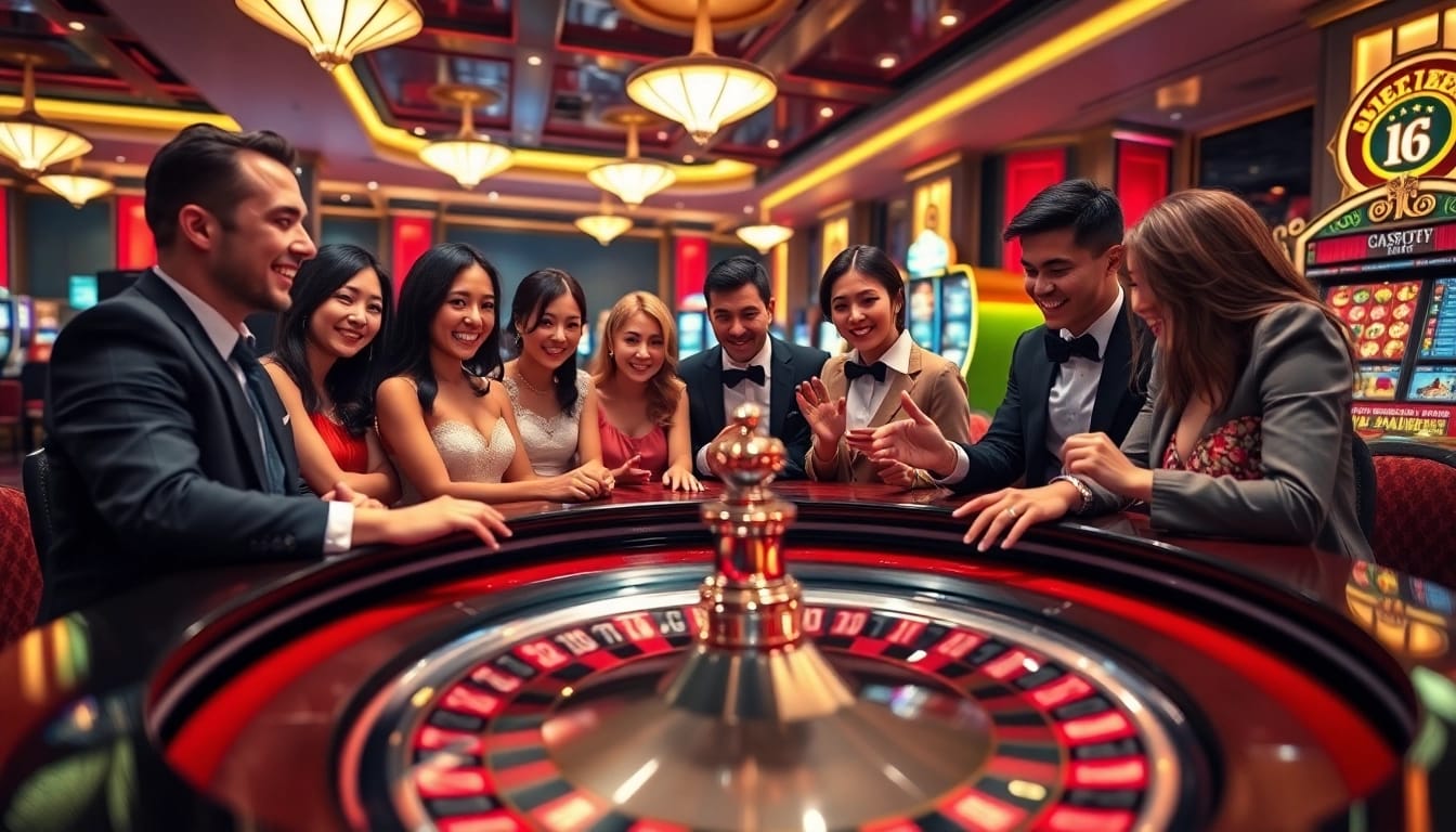 Rasakan kegembiraan dengan Datukwin Alternatif saat para penjudi terlibat di meja roulette kasino mewah.