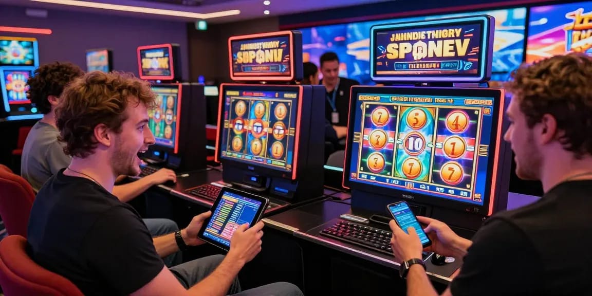 Players enjoying new UK slot sites on modern devices in vibrant gaming atmosphere.