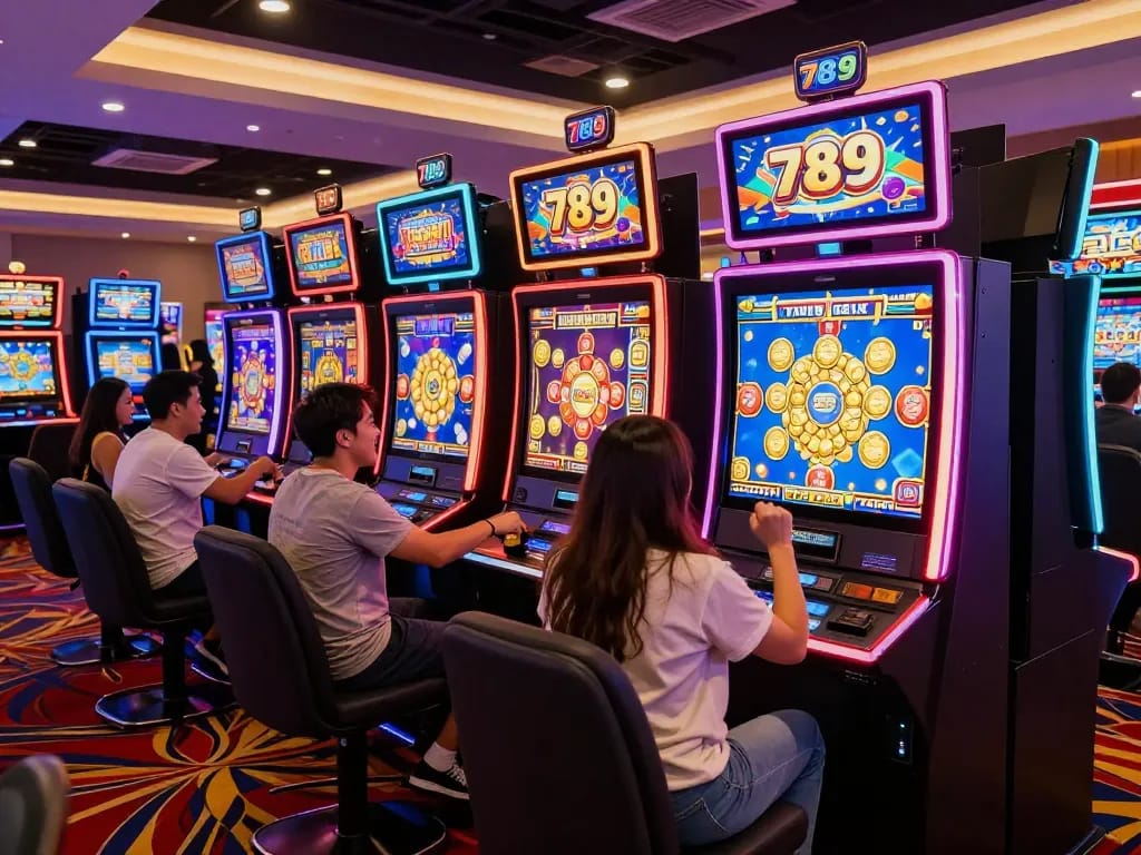 Pemain yang terlibat menikmati pengalaman bermain slot789 di kasino yang hidup.
