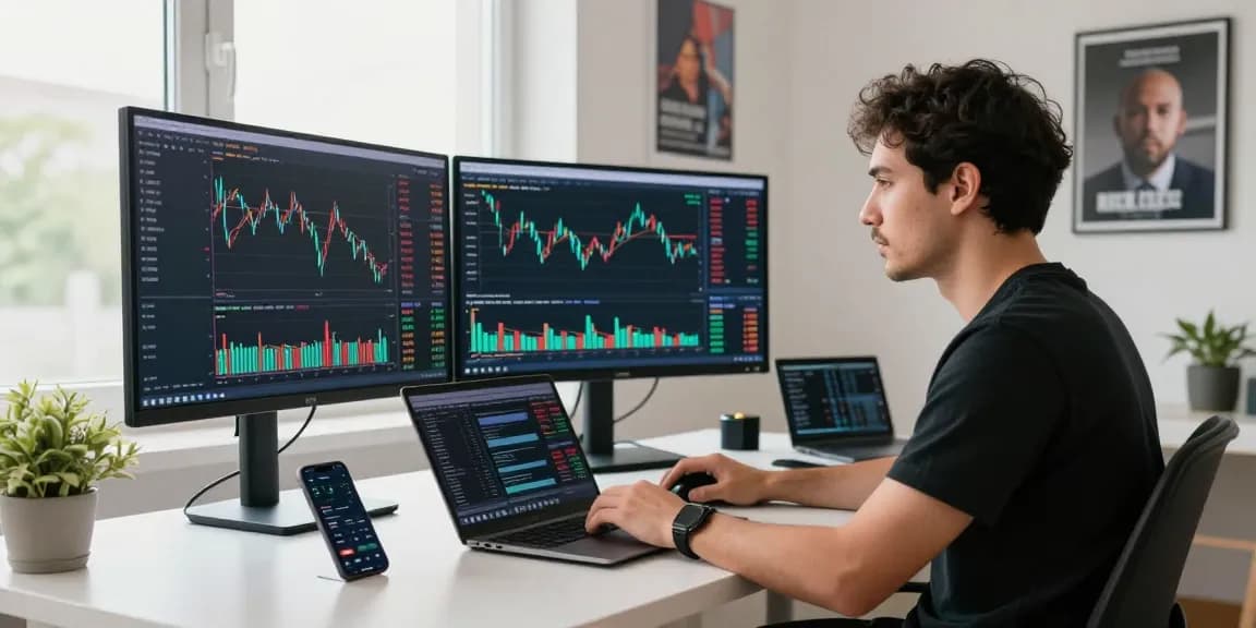 bitmex отзывы: трейдер анализирует рынок криптовалют в современном домашнем офисе