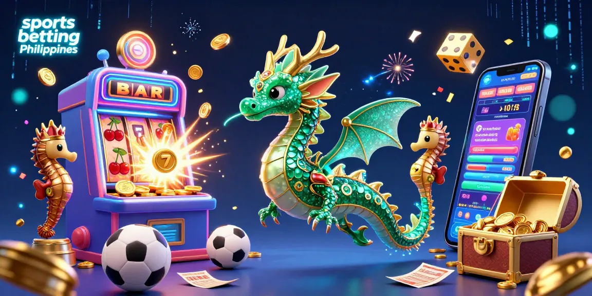 Engaging visual of sports betting Philippines featuring a 3D dragon and vibrant casino elements.