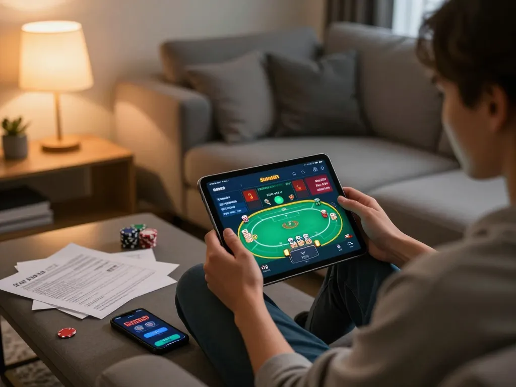Tham gia ứng dụng Sunwin trong khi thưởng thức poker trên máy tính bảng trong không gian ấm cúng tại nhà