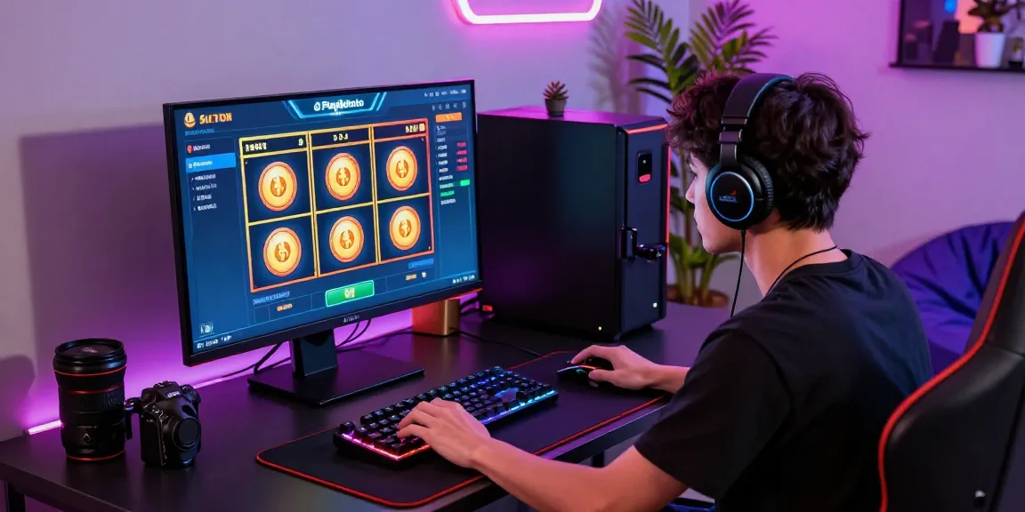 Player engaging with pajaktoto slot on high-definition screen amidst vibrant gaming setup.