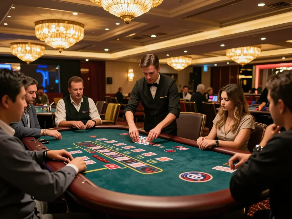 Players engaged in dynamic baccarat gameplay at SC888 live casino with dealer dealing cards.