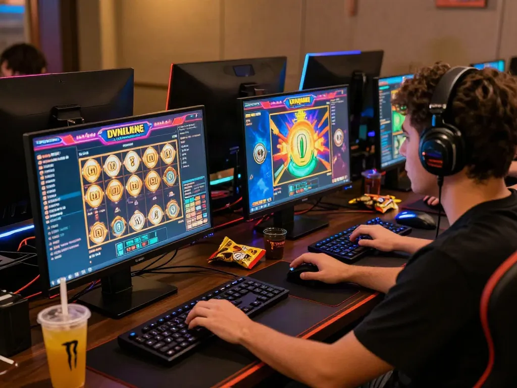 Akujp online gaming excitement with a player engaged in slot machines