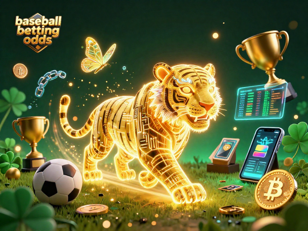 Experience thrilling baseball betting odds in a vibrant digital scene filled with sports elements.
