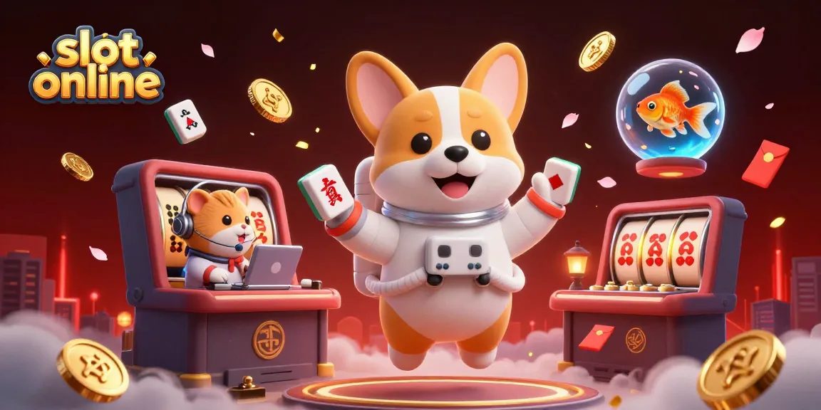 Experience thrilling slot online action with a dynamic 3D astronaut corgi in a space casino.