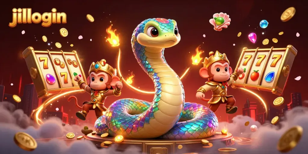 Spin the reels with jililogin, as vibrant colors and gold rush surround a magical casino adventure.