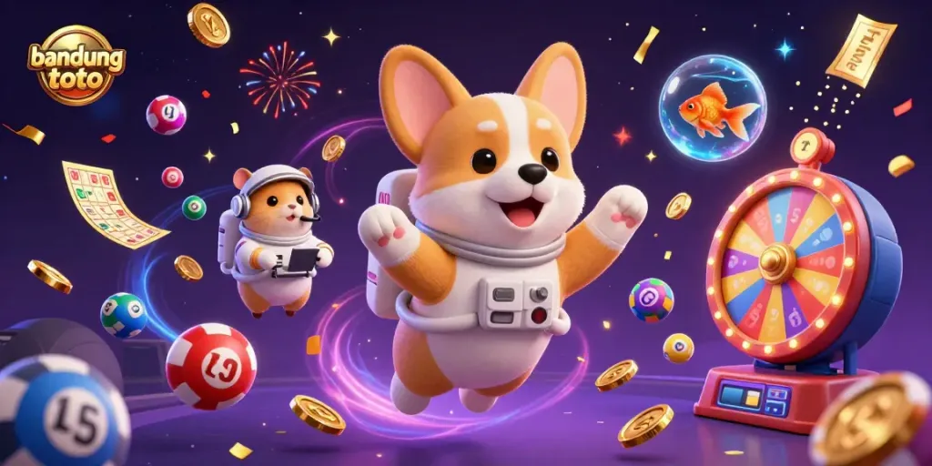 Experience thrilling gameplay with bandung toto in this vibrant 3D casino scene featuring floating characters and dynamic lottery elements.