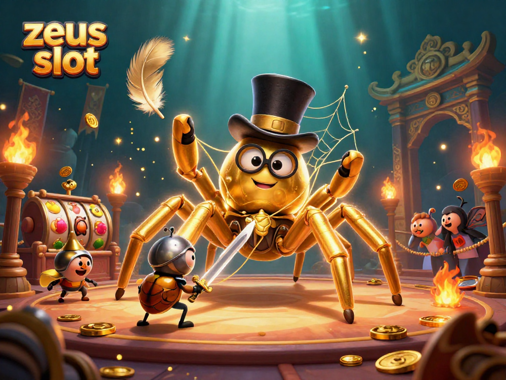 Engage with the zeus slot featuring a dynamic scene of characters in a gambling-themed setting