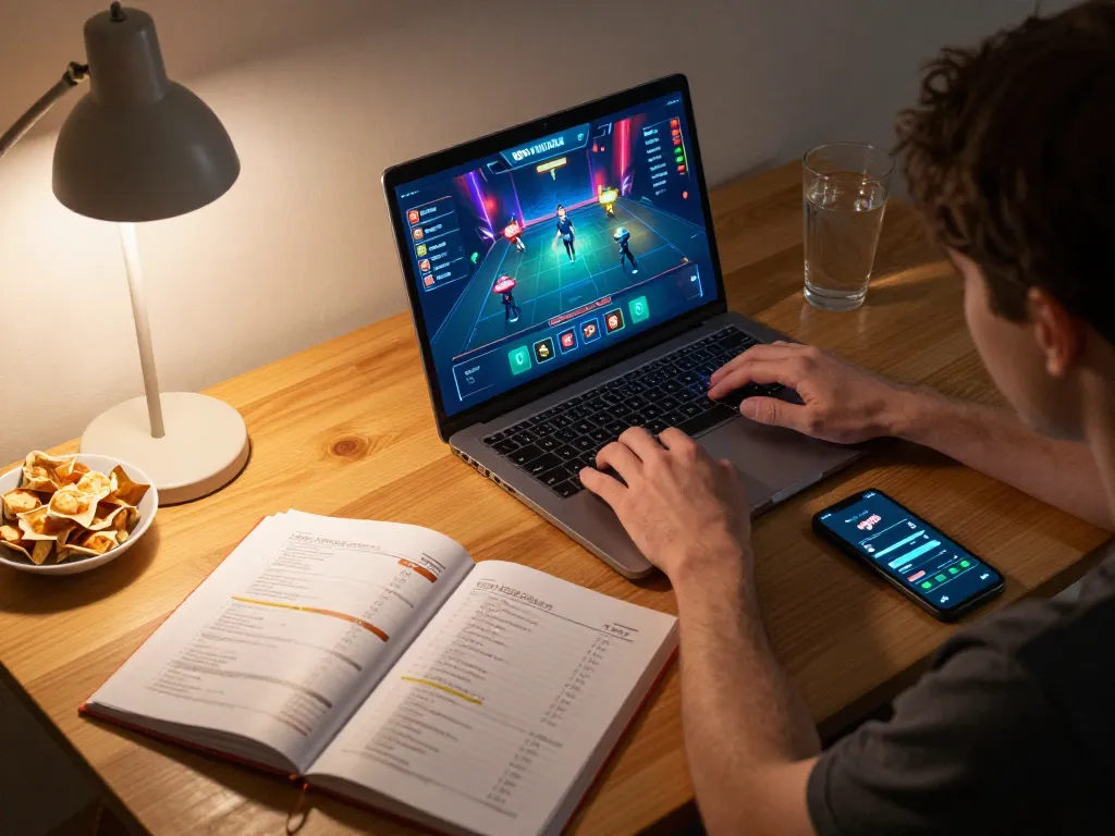 Engaging gameplay at 98win casino on a laptop in a cozy home setting.