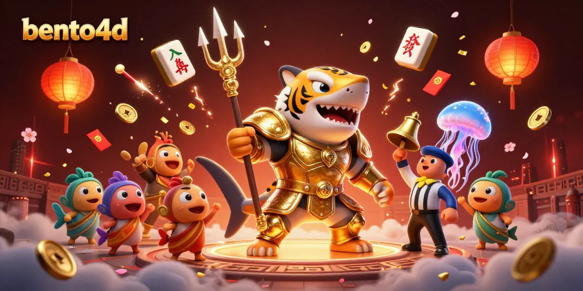 Rasakan kemenangan menarik dengan bento4d, menampilkan hiu harimau yang ganas di arena bawah laut dikelilingi oleh elemen permainan yang berwarna-warni.