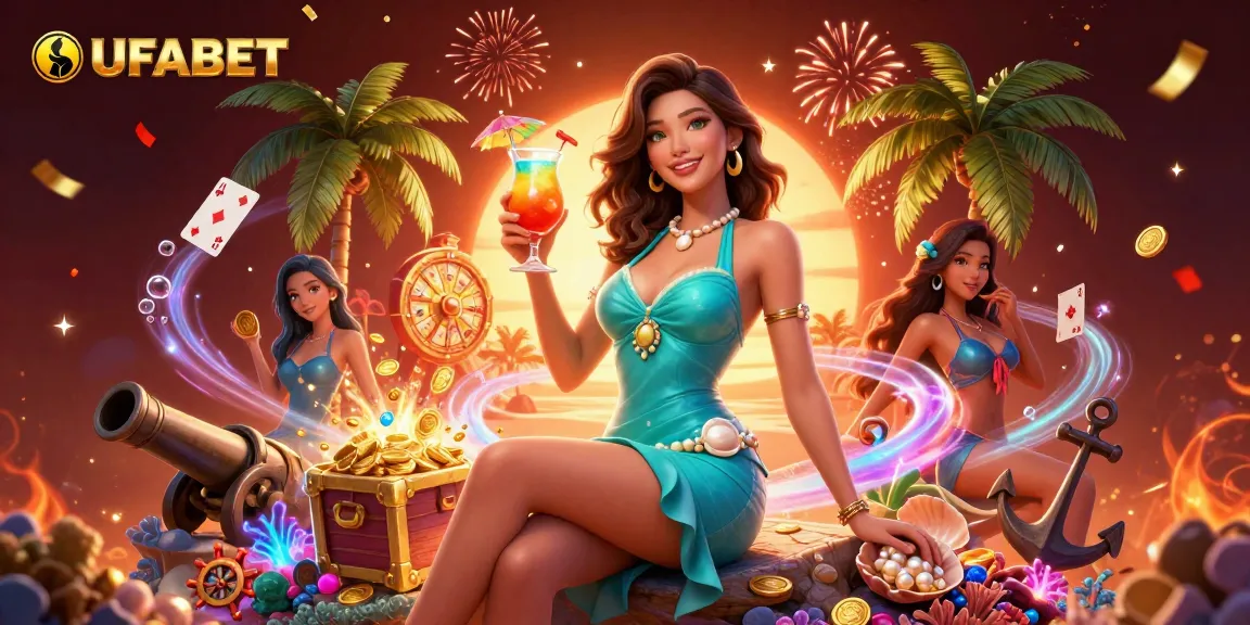 Bet and win big at UFABET with exciting games and vibrant casino activities in a tropical setting.