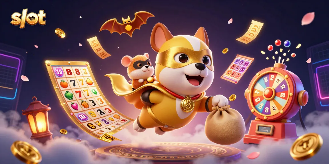 Experience thrilling slot action with a superhero dog and hamster amid vibrant casino elements.
