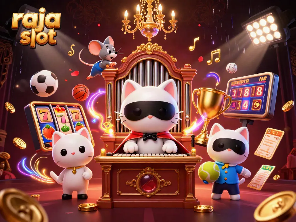 Menangkan permainan raja slot dengan jackpot yang menarik, dikelilingi elemen kasino yang ceria.