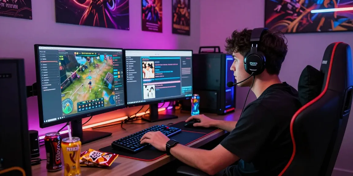 Engaging gamer focused on coloksgp login on high-resolution monitor in vibrant gaming setup