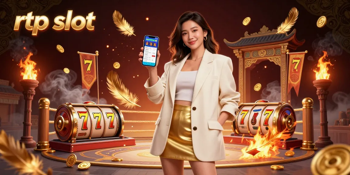 Experience the excitement of rtp slot gameplay with a vibrant 3D illustration featuring slot reels and dynamic casino elements.