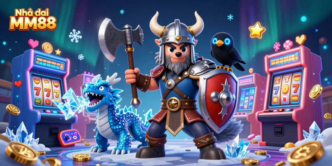 Engage in thrilling games at Nhà cái MM88 while enjoying a vibrant 3D casino illustration featuring exciting slot machines.