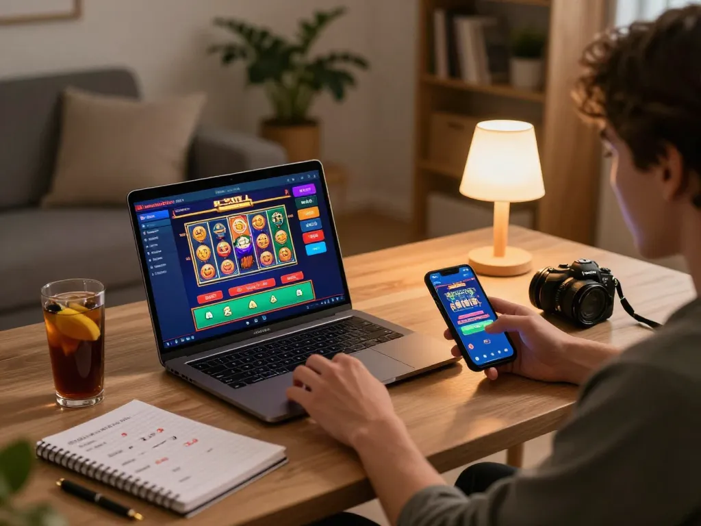 Engaging in cm88 online casino gaming, a person explores exciting slots and poker on their laptop.