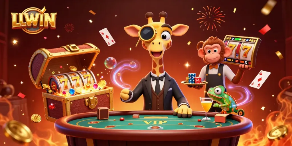 Experience immersive gaming at LLWIN with our vibrant 3D casino scene featuring exciting treasures and action.