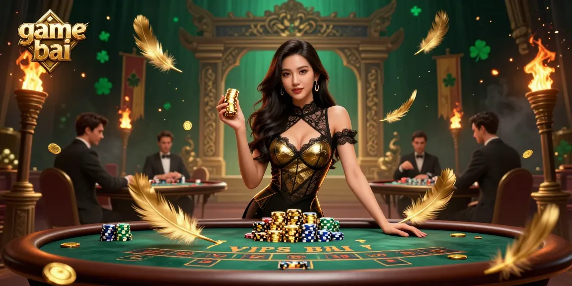 Experience game bai excitement with a stunning baccarat scene filled with glamour and golden chips.