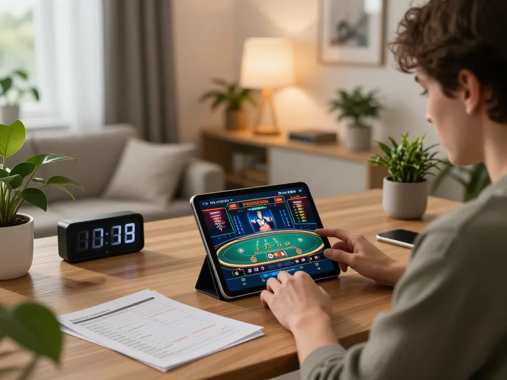 Player enjoying online casino gaming at home with 88aa tablet interface visible