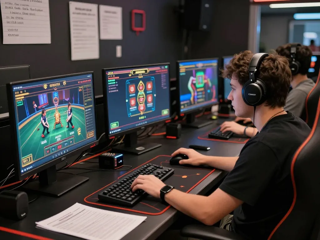 IDNSCORE gaming strategy in action with multi-screen online gaming setup for immersive casino experience.