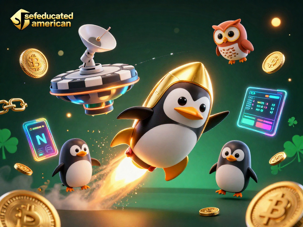 Experience thrilling gaming at selfeducatedamerican casinos with vibrant penguin and crypto elements.