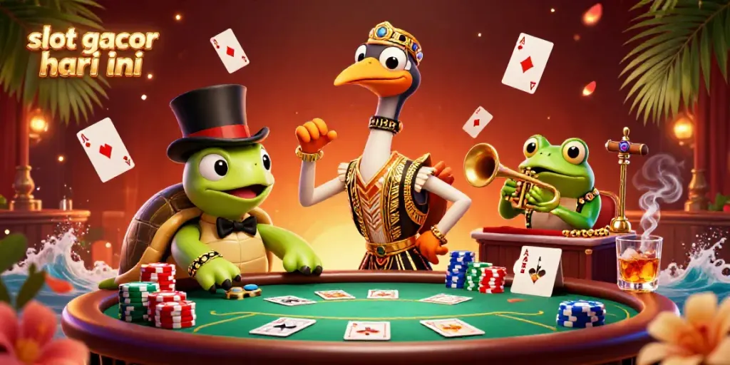 Engage with the excitement of slot gacor hari ini in this vibrant 3D illustration featuring casino characters and elements.