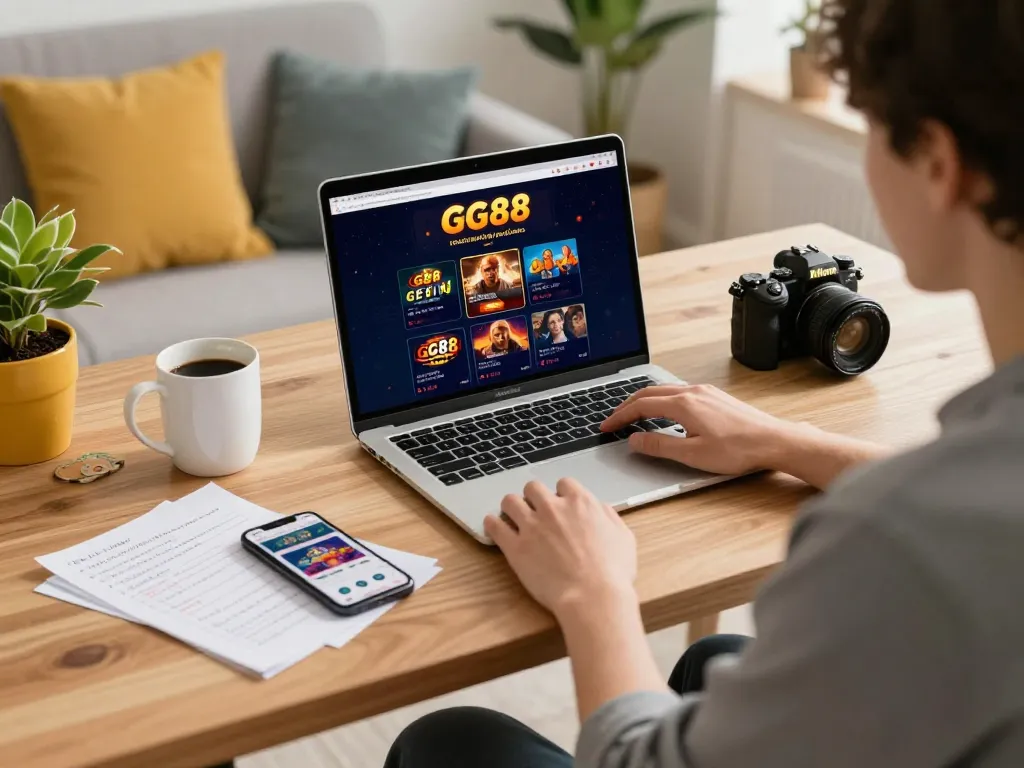 Person engaging in online gaming at home, using link gg88 for a seamless betting experience.