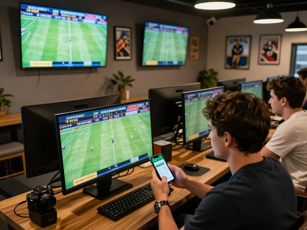 Active user placing bets with u8888 betting app in modern sports lounge