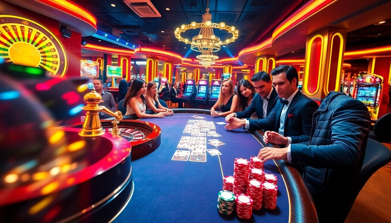 Experience the excitement of gambling at https://kk55.exchange/ with players enjoying a vibrant casino scene.