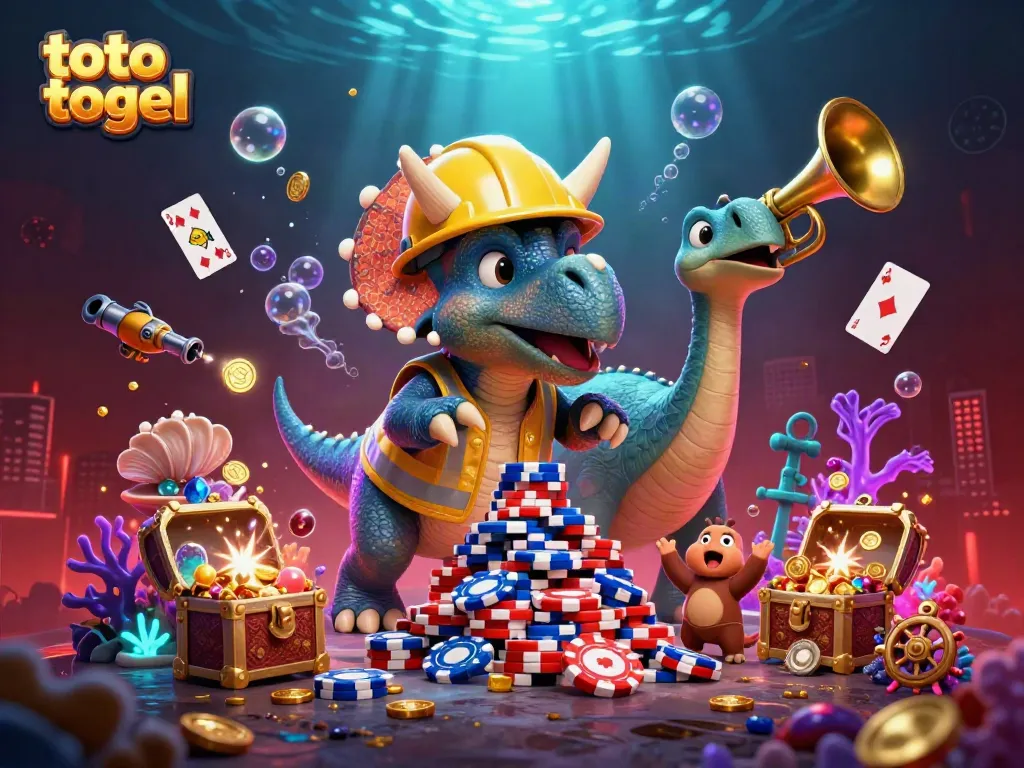 Experience the excitement of toto togel with joyful characters amidst a vibrant casino celebration.