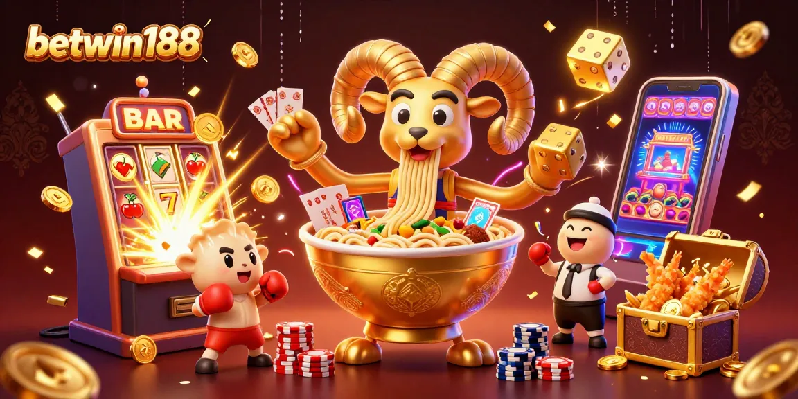 Experience excitement with betwin188's vibrant casino scene featuring epic characters and jackpot elements.