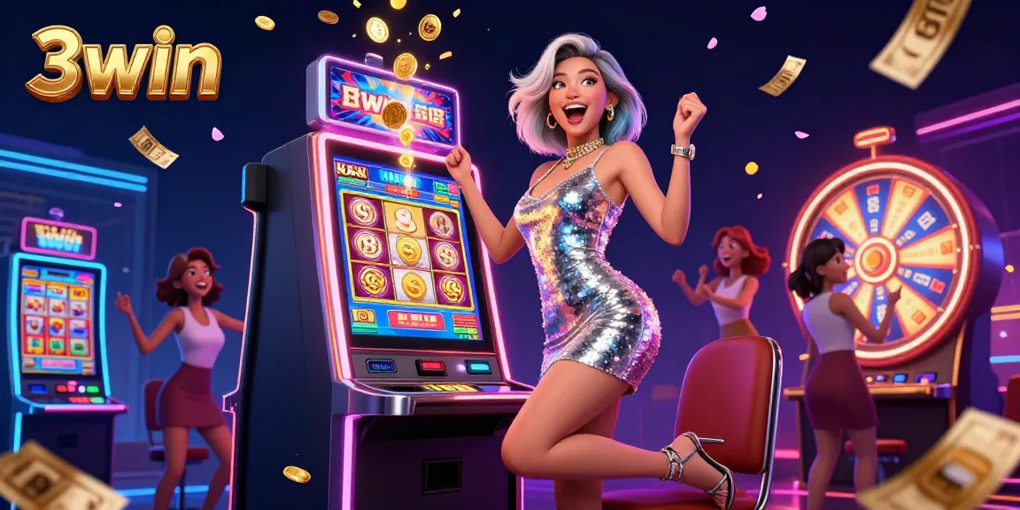 Experience the thrill of winning with 3win in this vibrant casino scene showcasing a jackpot celebration.