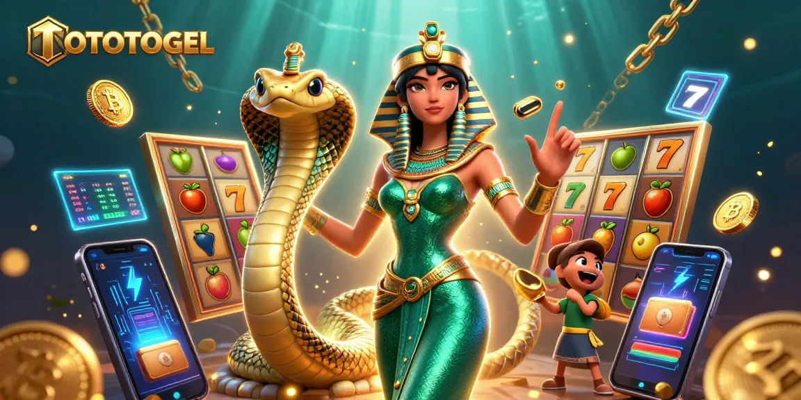 Join the excitement with TOTOTOGEL in this vibrant casino scene filled with jackpot symbols and cryptocurrency!